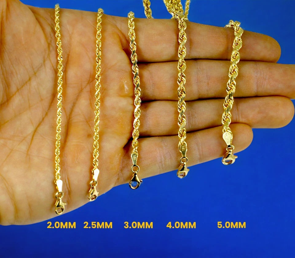 18K Yellow Gold SOLID Rope Chain Necklace Bracelet D/C Real Gold Men Women Jewelry 4.2g | 2mm | 7 Inches | MADE IN ITALY