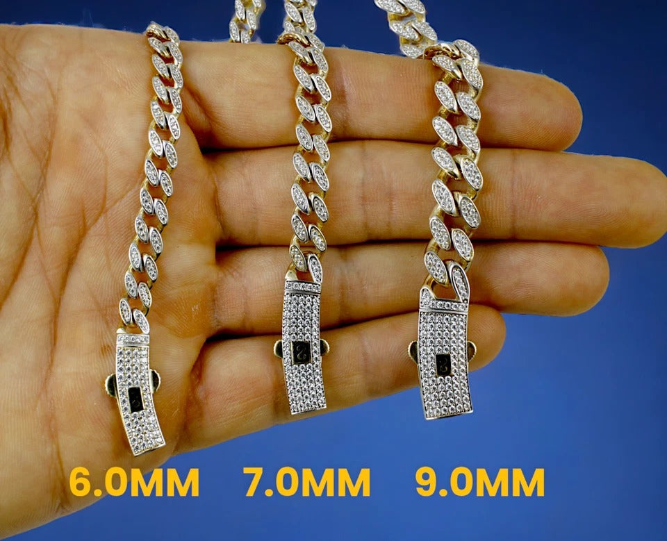 14K Gold Monaco Miami Cuban Link Necklace Bracelet Chain Full CZ Men Women Jewelry 7.6g | 6mm | 7 Inches | MADE IN ITALY