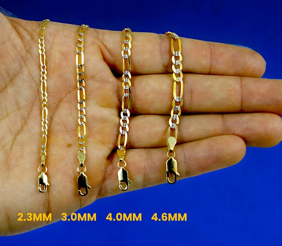 14K Yellow Gold SOLID Figaro Pave Necklace Bracelet Chain Real DC Men Women Jewelry 1.8g | 2.5mm | 7 Inches | MADE IN ITALY