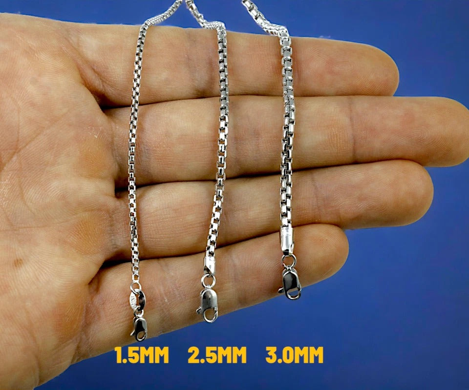 10K White Gold Venetian Round Box Necklace Bracelet Chain Real Men Women Jewelry 1.4g | 1mm | 7 Inches | MADE IN ITALY