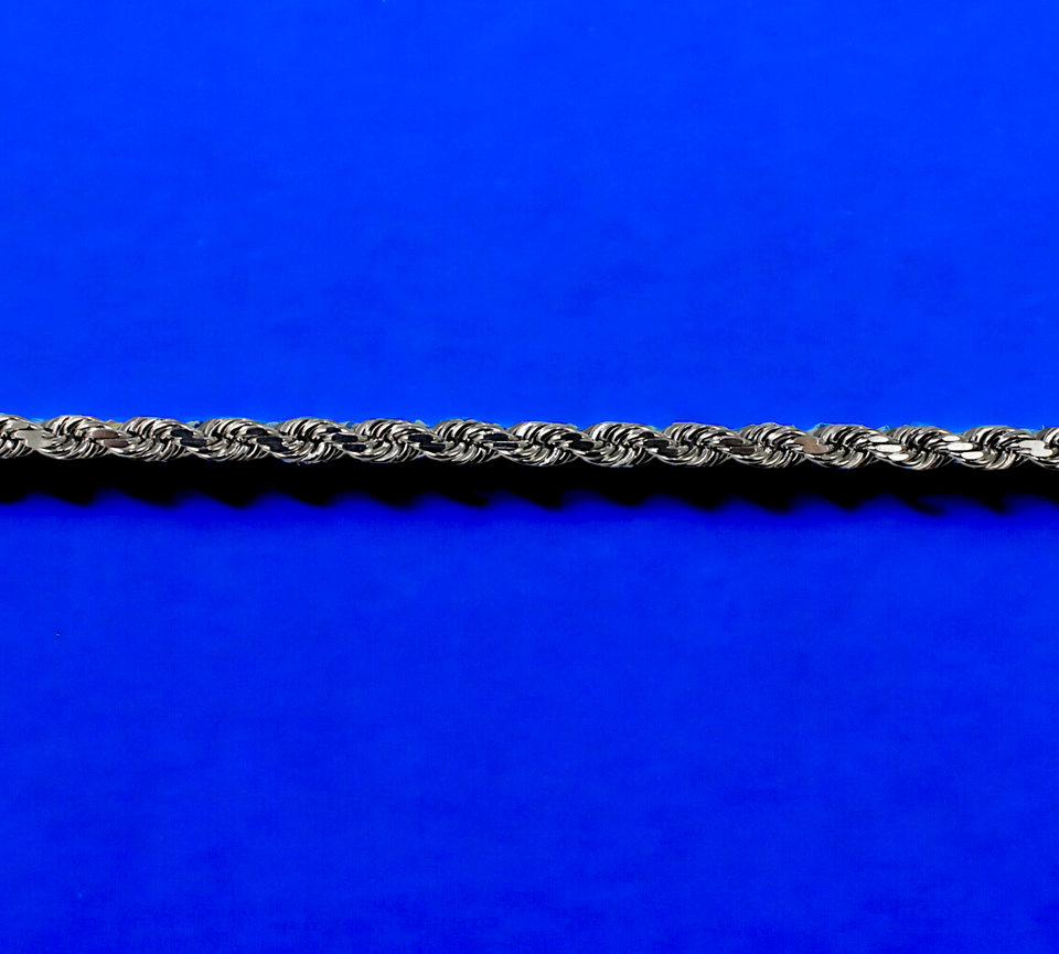14K White Gold Rope Chain Necklace Bracelet Diamond Cut Real Gold Men Women Jewelry 1.3g | 2mm | 7 Inches | MADE IN ITALY