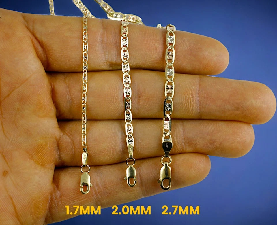14K Tri Color Gold Valentino Mariner Anchor Necklace Bracelet Chain Men Women Jewelry 1.3g | 2mm | 7 Inches | MADE IN ITALY