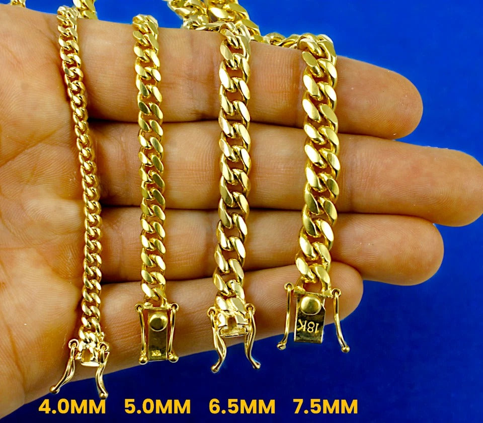 18K Yellow Gold SOLID Miami Cuban Link Chain Necklace Bracelet Men Women Jewelry 7.7g | 4mm | 7 Inches | MADE IN ITALY