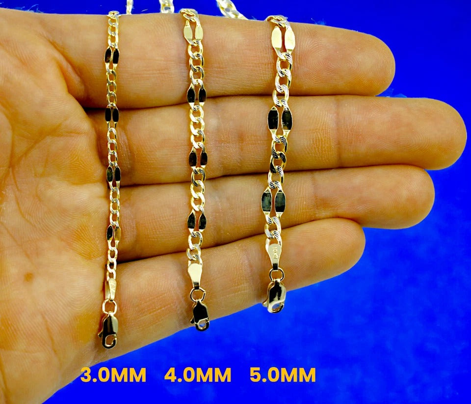 10K Yellow Gold SOLID Mirror Pave Figaro Necklace Bracelet Chain Men Women Jewelry 1.1g | 3mm | 7 Inches | MADE IN ITALY