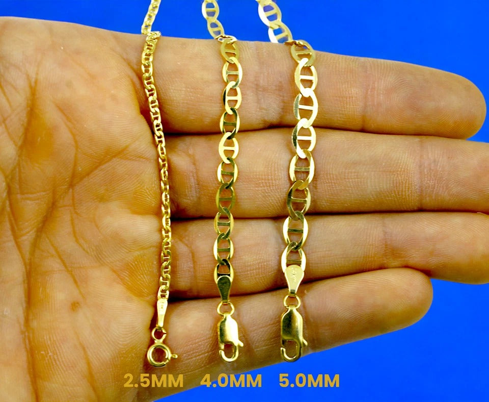14K Yellow Gold SOLID Anchor Mariner Necklace Bracelet Chain Link Men Women Jewelry 1.8g | 3mm | 7 Inches | MADE IN ITALY