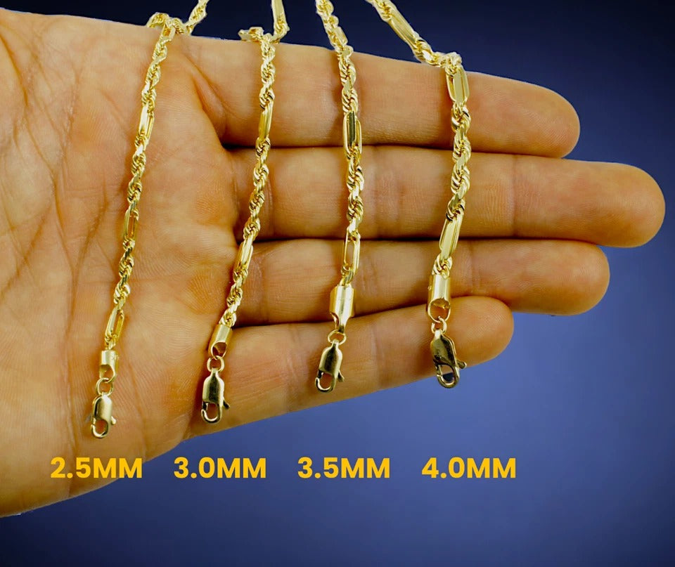 14K Yellow Gold SOLID Milano Figaro Rope Necklace Bracelet Chain Men Women Jewelry 3.4g | 2.5mm | 7 Inches | MADE IN ITALY