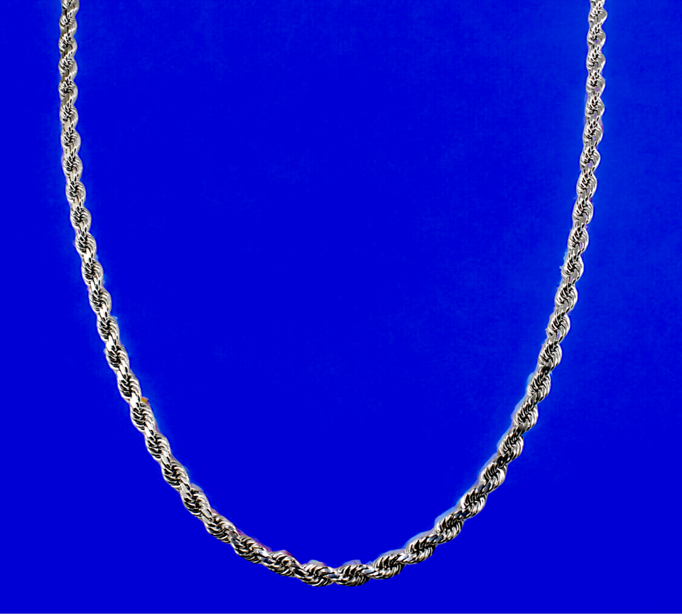 10K White Gold Rope Chain Necklace Bracelet Diamond Cut Real Gold Men Women Jewelry 1.3g | 2mm | 7 Inches | MADE IN ITALY
