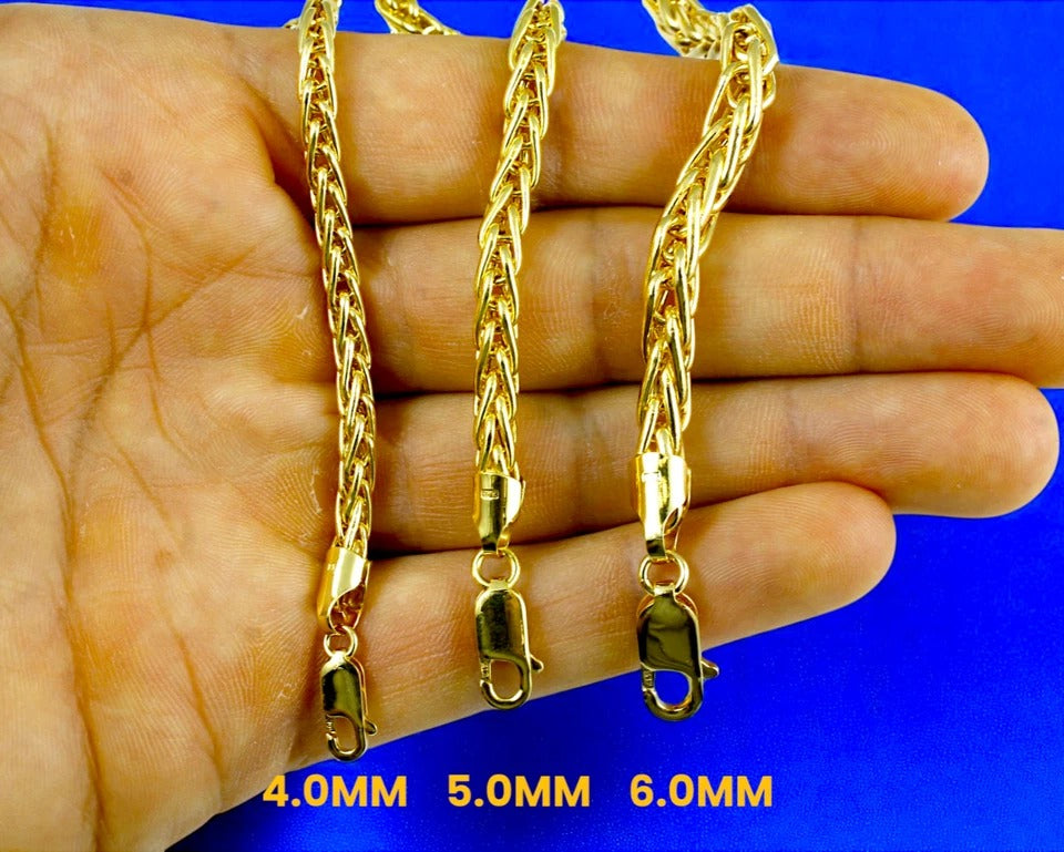10K Yellow Gold Spiga Wheat Box Necklace Bracelet Chain Real Men Women Jewelry 5.3g | 4mm | 7 Inches | MADE IN ITALY