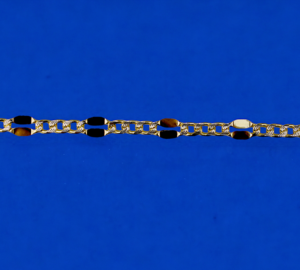10K Yellow Gold SOLID Mirror Pave Figaro Necklace Bracelet Chain Men Women Jewelry 1.1g | 3mm | 7 Inches | MADE IN ITALY