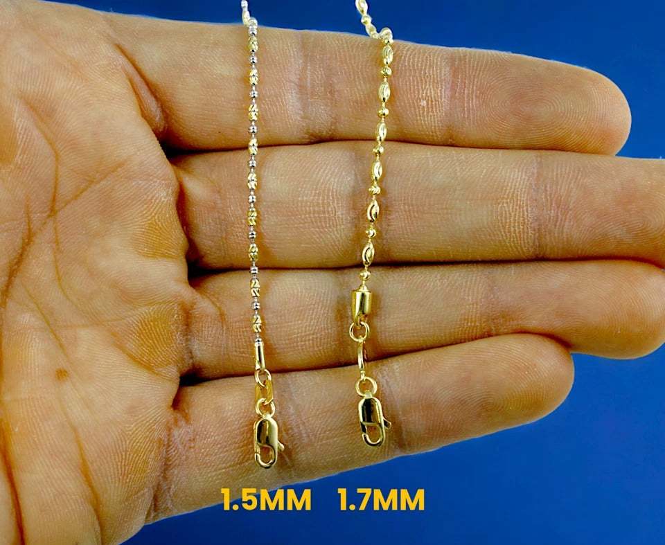 14K Yellow Gold SOLID Long Round Ball Bead Necklace Bracelet Chain Men Women Jewelry 1.6g | 1.5mm | 7 Inches | MADE IN ITALY