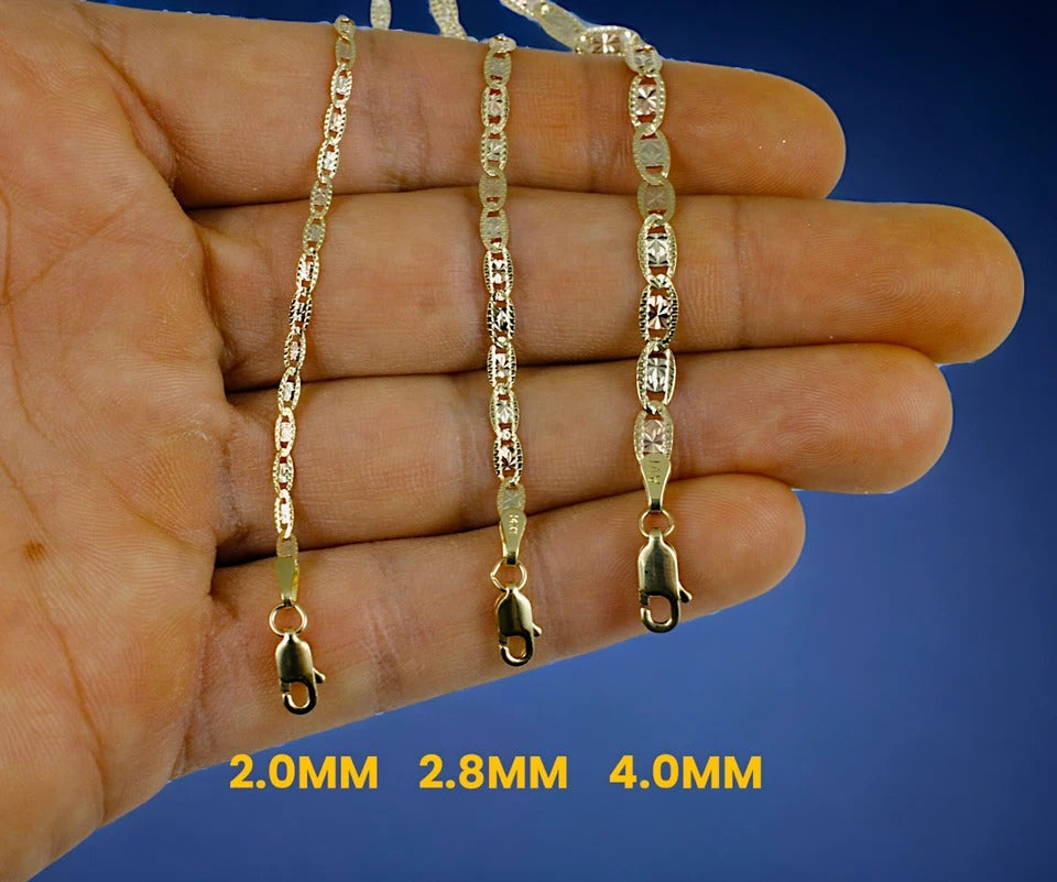 14K Tri Color Gold SOLID Valentino Mariner Anchor Bracelet Chain D/C Men Women Jewelry 1.4g | 2mm | 7 Inches | MADE IN ITALY