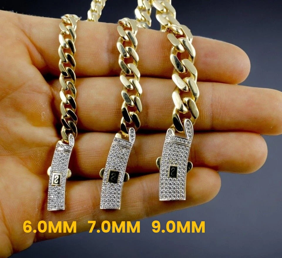 14K Gold Monaco Miami Cuban Link Necklace Bracelet Chain Full CZ 6mm-13mm 7"-30" | MADE IN ITALY