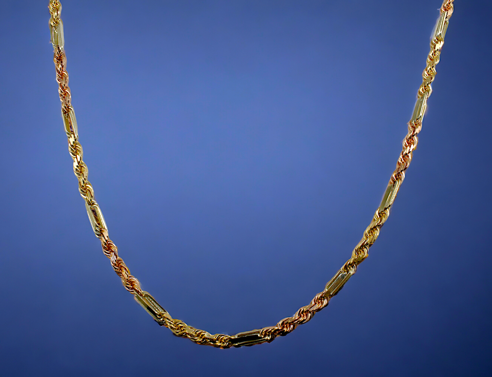 14K Tri Color Gold SOLID Figaro Rope Milano Necklace Bracelet Chain Men Women Jewelry 4g | 2mm | 7 Inches | MADE IN ITALY