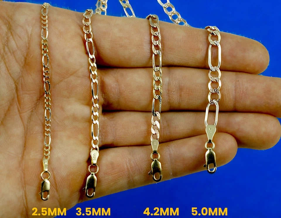 14K Tri Color Gold SOLID Figaro Necklace Bracelet Chain D/C Men Women Jewelry 1.7g | 2.5mm | 7 Inches | MADE IN ITALY
