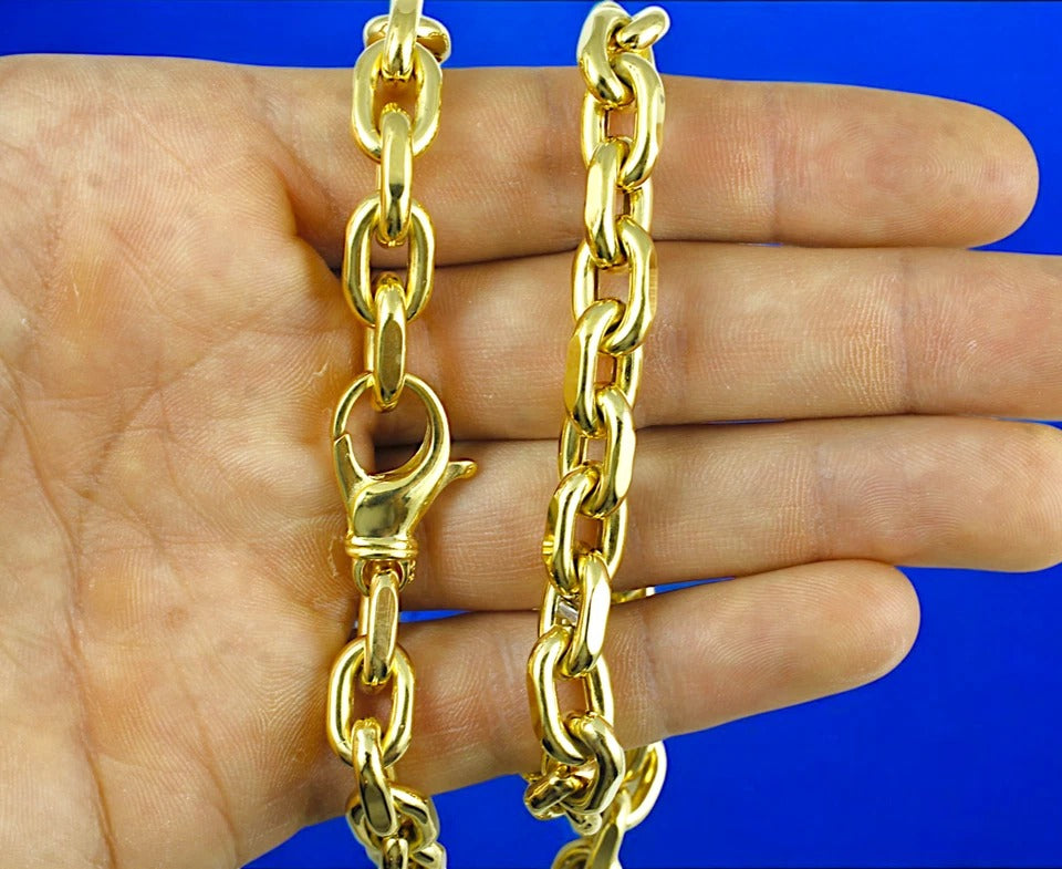 10K Yellow Gold Rolo Cable Necklace Bracelet Chain Link Real Gold Men Women Jewelry 17.6g | 10mm | 8 Inches | MADE IN ITALY