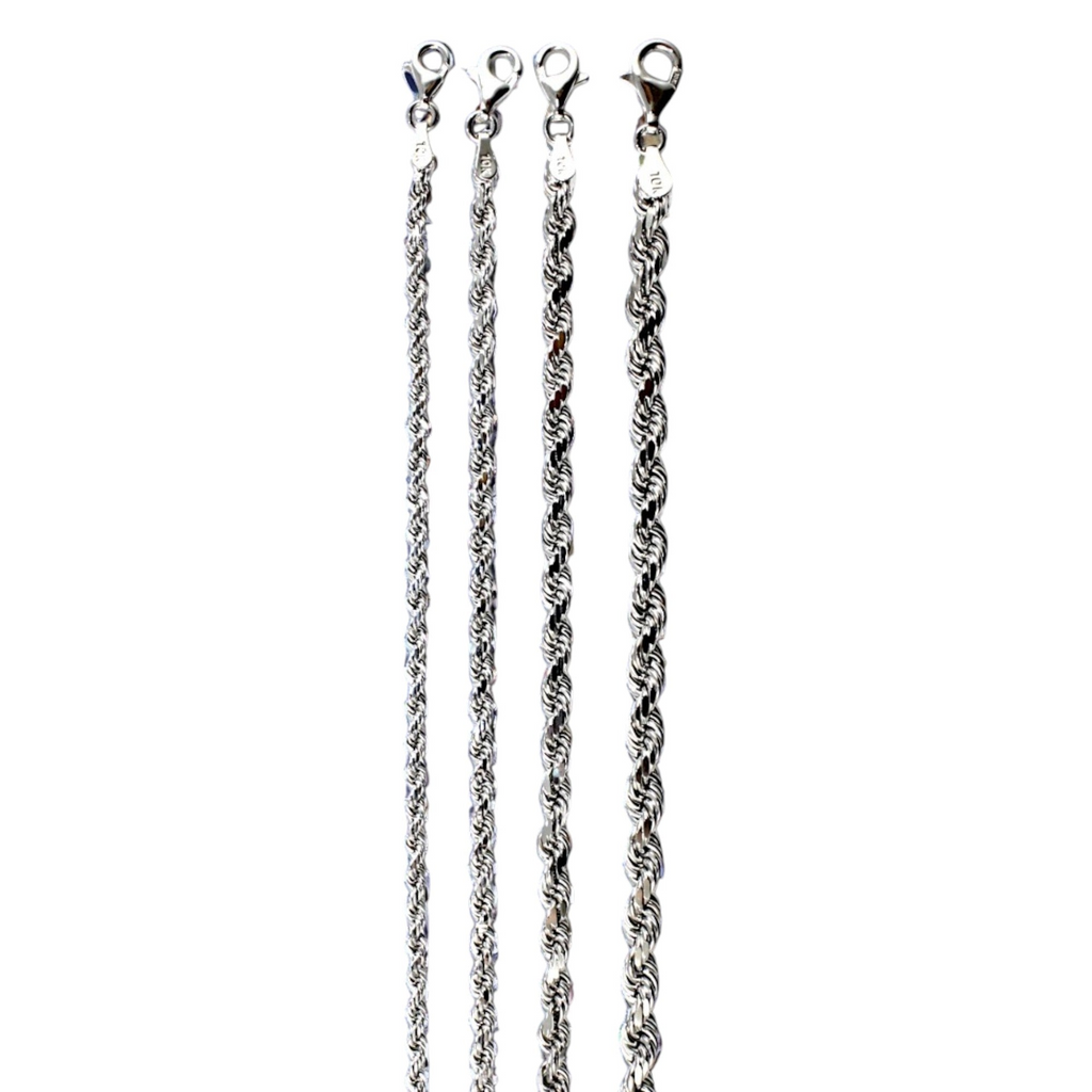 10K White Gold SOLID Rope Necklace Bracelet Chain Diamond Cut Real Men Women Jewelry 1.5g | 1.5mm | 7 Inches | MADE IN ITALY