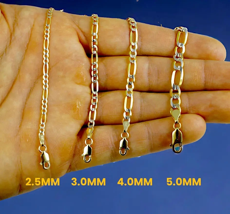 10K Yellow Gold SOLID Figaro Pave Necklace Bracelet Chain Real DC Men Women Jewelry 1.5g | 2mm | 7 Inches | MADE IN ITALY