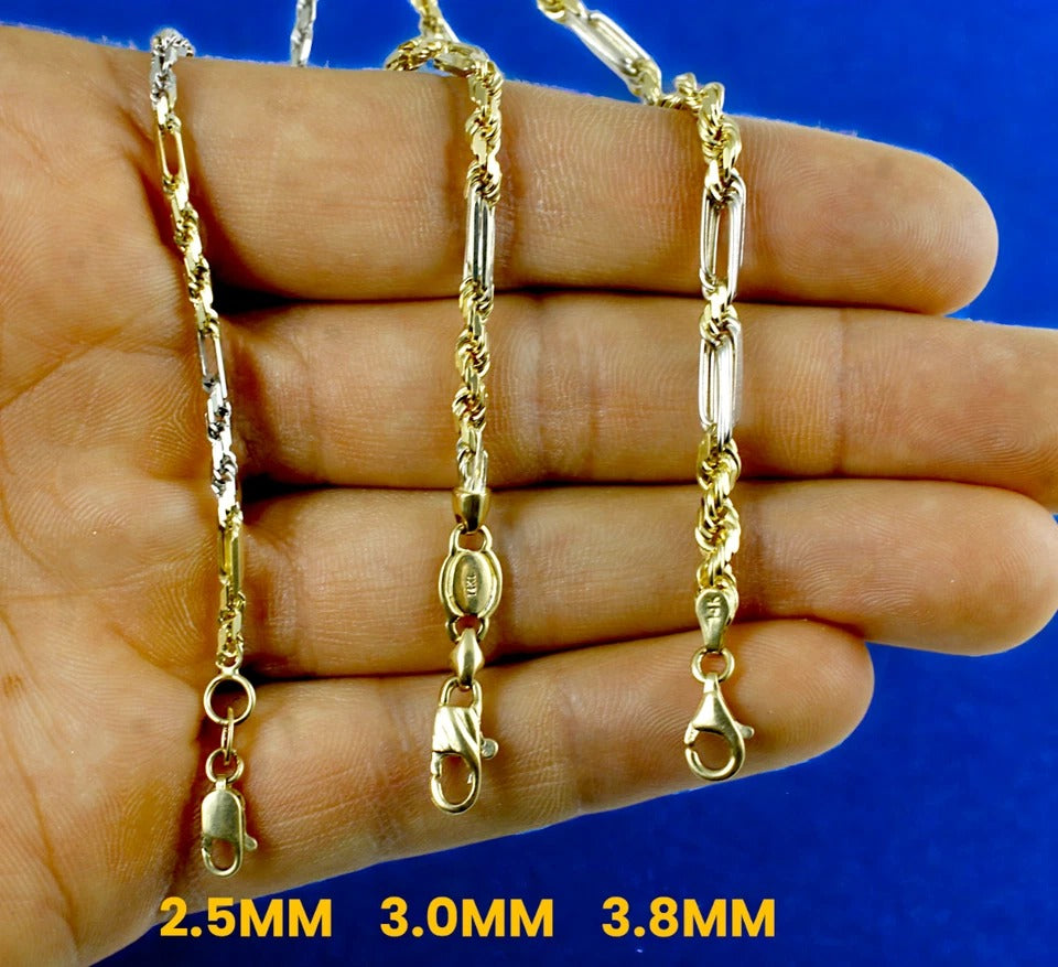 14K Two Tone Gold SOLID Milano Figaro Rope Necklace Bracelet Chain Men Women Jewelry 7.1g | 3mm | 7 Inches | MADE IN ITALY