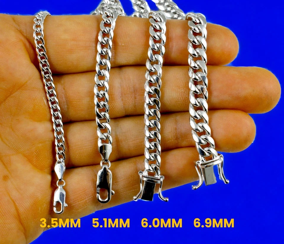 14K White Gold Miami Cuban Necklace Bracelet Chain Link Real Men Women Jewelry 3.1g | 3.5mm | 7 Inches | MADE IN ITALY