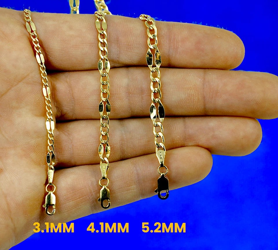 14K Yellow Gold 3mm-5mm SOLID Mirror Figaro Necklace Bracelet Chain Link Men Women Jewelry 1.3g | 3mm | 7 Inches | MADE IN ITALY