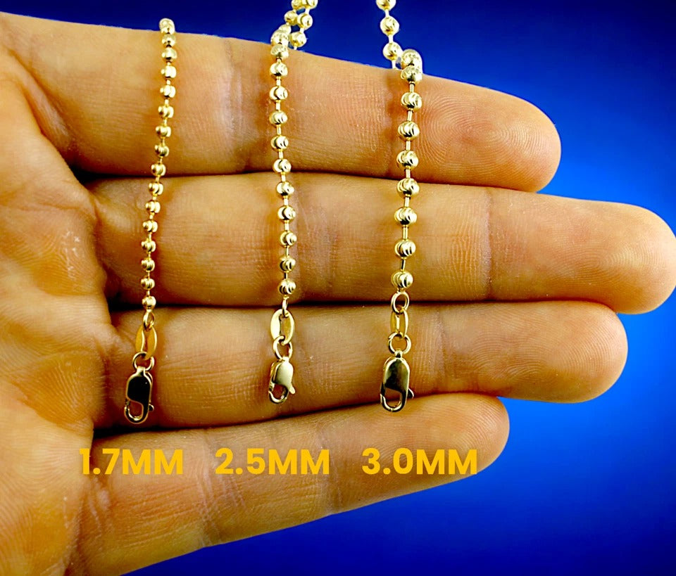 14K Yellow Gold SOLID Round Ball Bead Necklace Bracelet Chain D/C Men Women Jewelry 2.2g | 2mm | 7 Inches | MADE IN ITALY