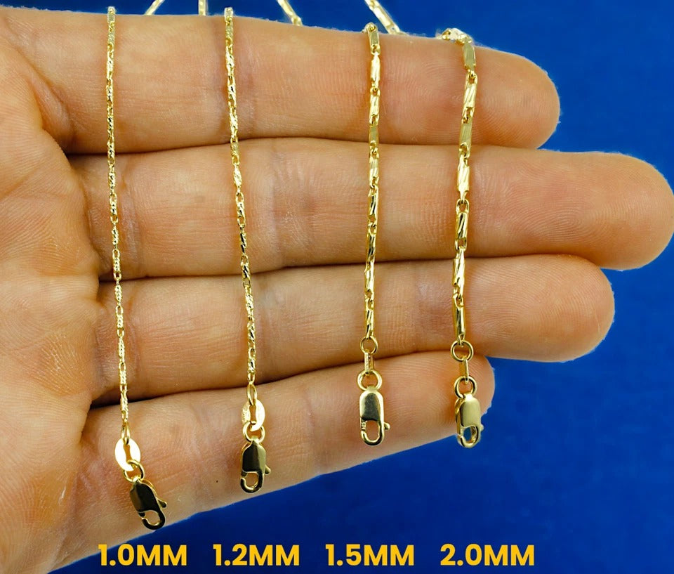 14K Yellow Gold SOLID Razo Tube Thin Necklace Bracelet Chain Real Men Women Jewelry 1.6g | 1mm | 7 Inches | MADE IN ITALY