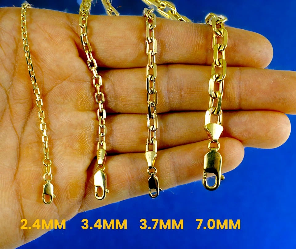 14K Yellow Gold SOLID Square Rolo Cable Necklace Bracelet Chain Men Women Jewelry 3.1g | 2.5mm | 7 Inches | MADE IN ITALY