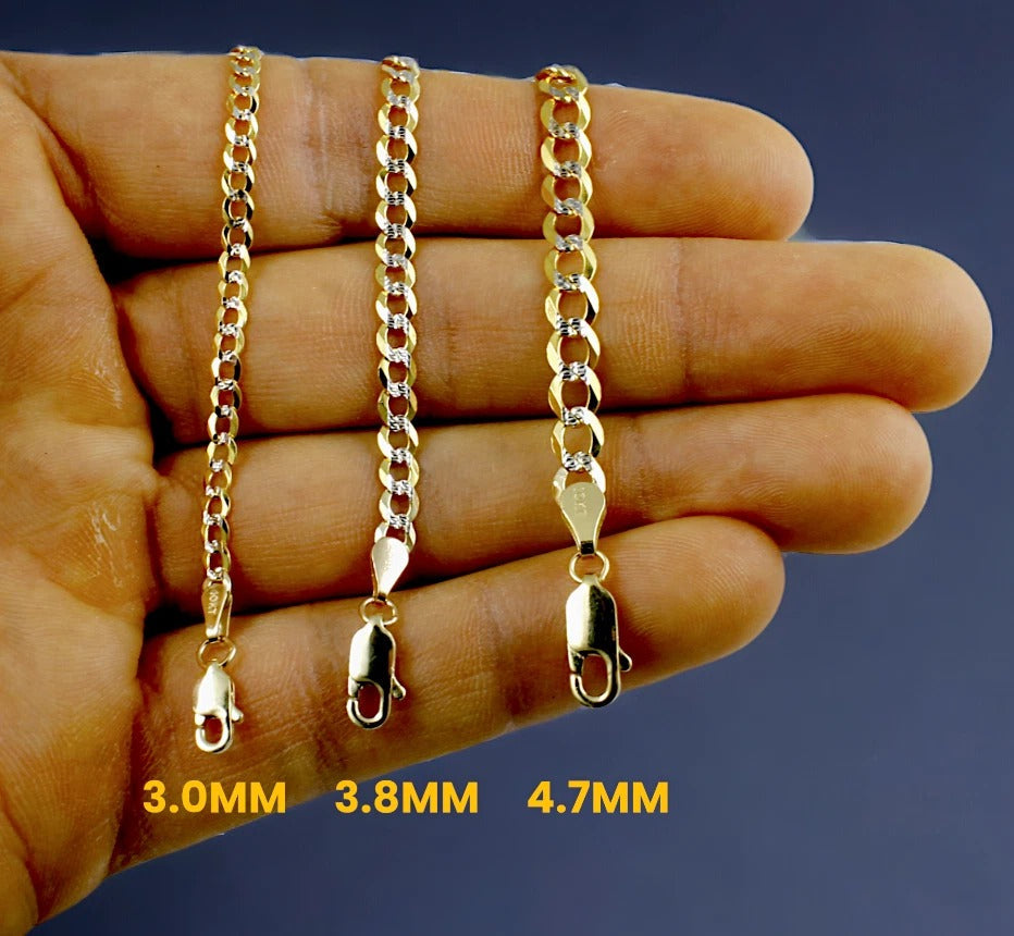 10K Yellow Gold SOLID Curb Cuban Pave Necklace Bracelet Chain Men Women Jewelry 2.1g | 3mm | 7 Inches | MADE IN ITALY