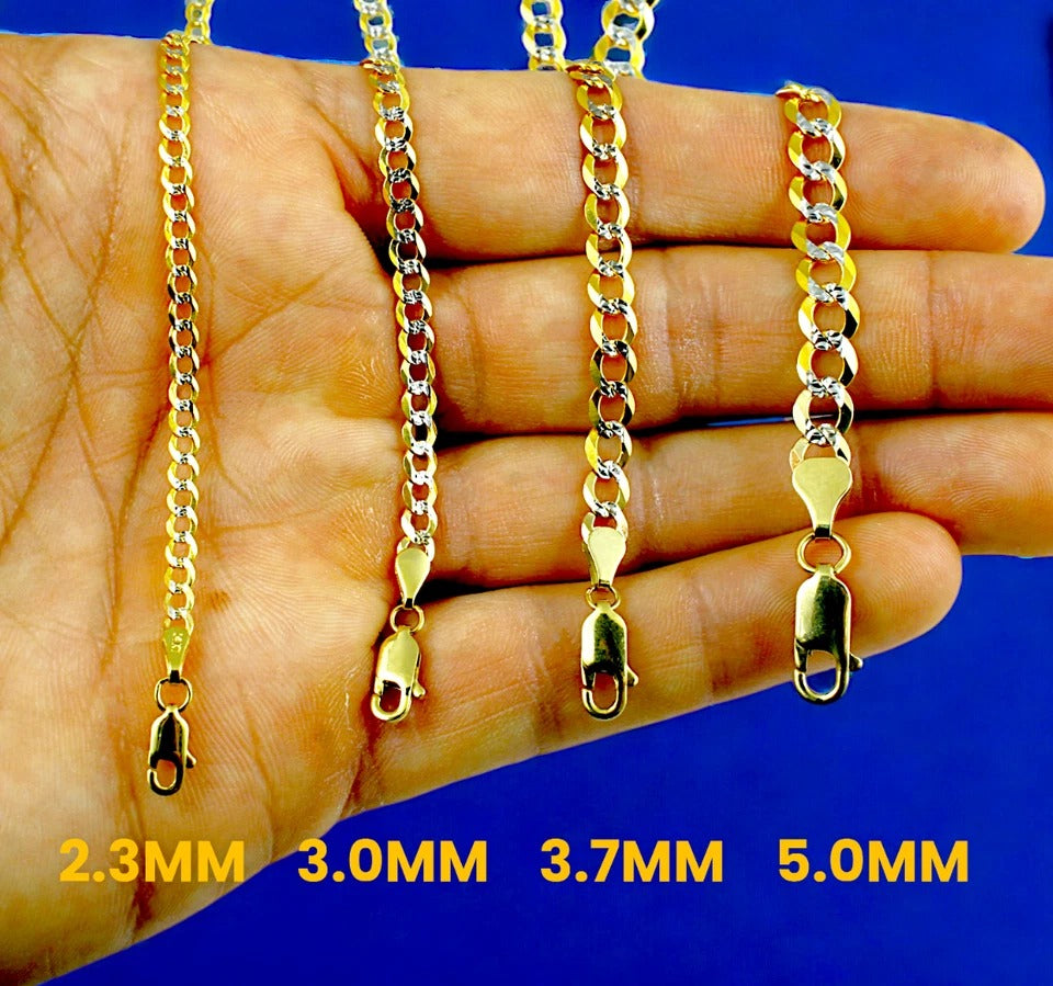 14K Yellow Gold SOLID Pave Cuban Curb Necklace Bracelet Chain Diamond Cut Men Women Jewelry 1.7g | 2.5mm | 7 Inches | MADE IN ITALY