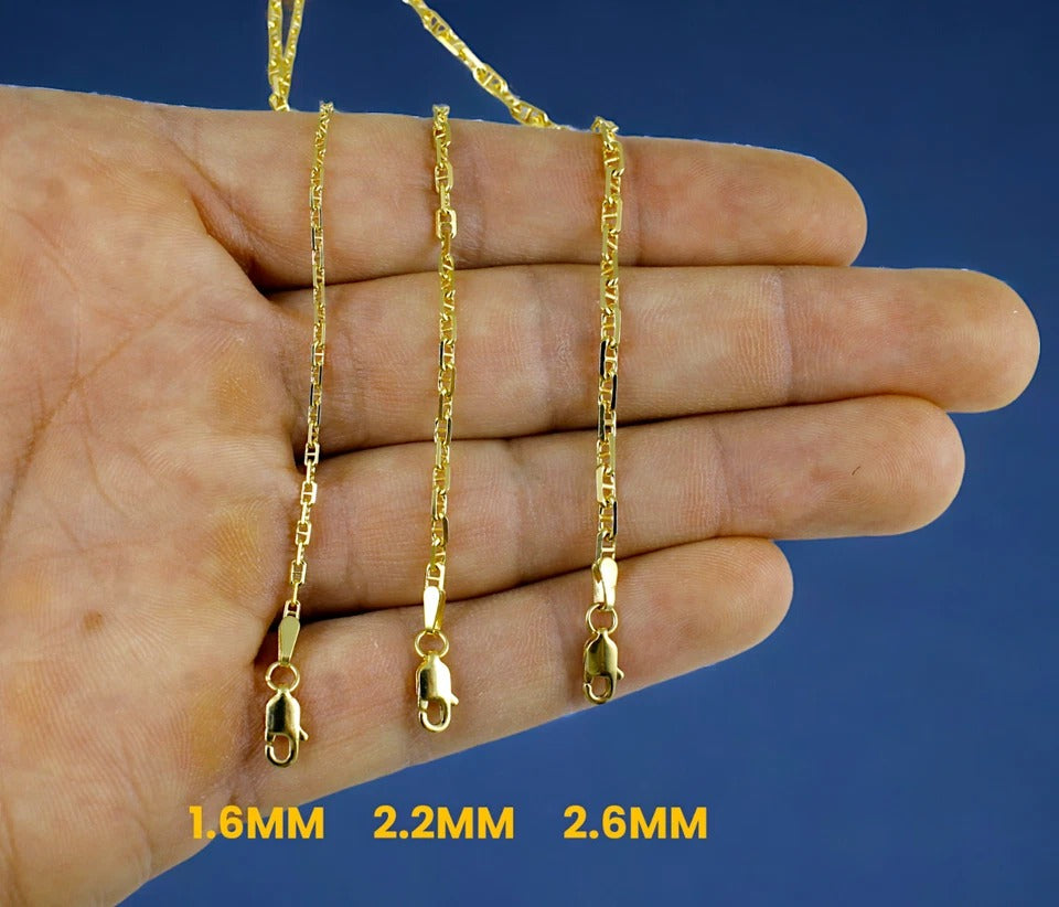 14K Yellow Gold SOLID Anchor Mariner Necklace Bracelet Chain Link Men Women Jewelry 2.5g | 2mm | 7 Inches | MADE IN ITALY