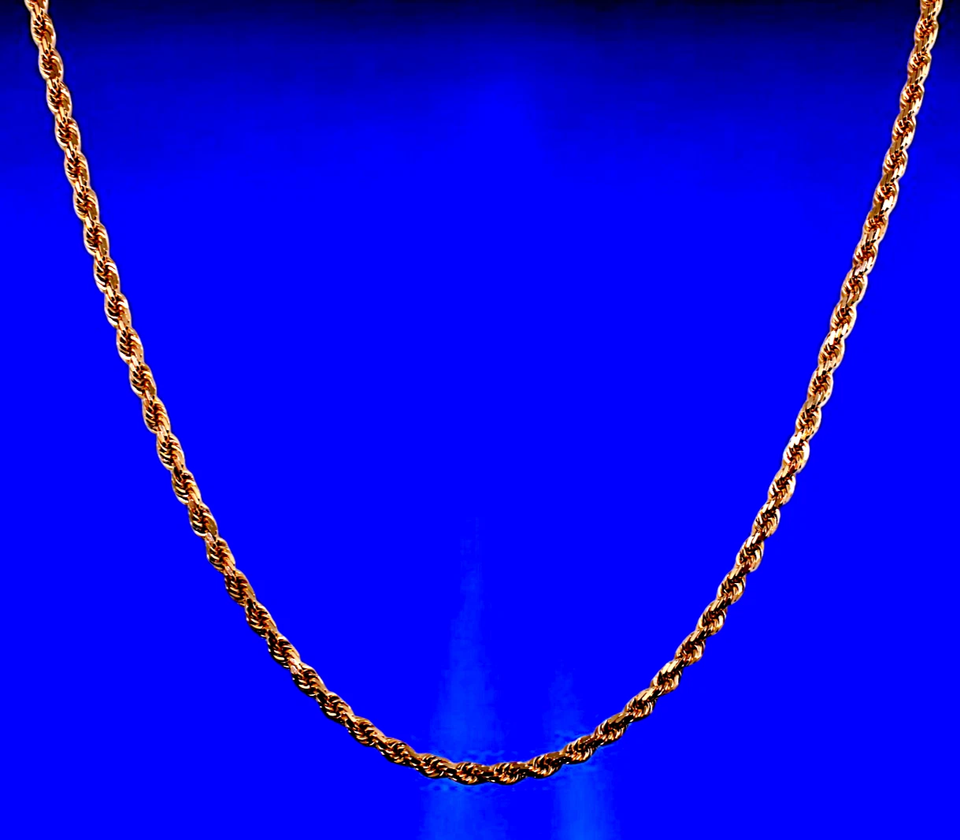 14K Rose Gold Rope Chain Necklace Bracelet Diamond Cut Real Gold Men Women Jewelry 1.3g | 2mm | 7 Inches | MADE IN ITALY