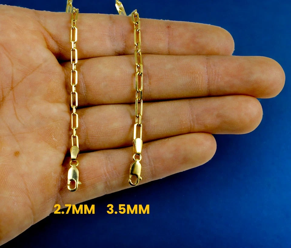 14K Yellow Gold SOLID Oval Paperclip Rolo Necklace Bracelet Chain Men Women Jewelry 3.6g | 3mm | 7 Inches | MADE IN ITALY