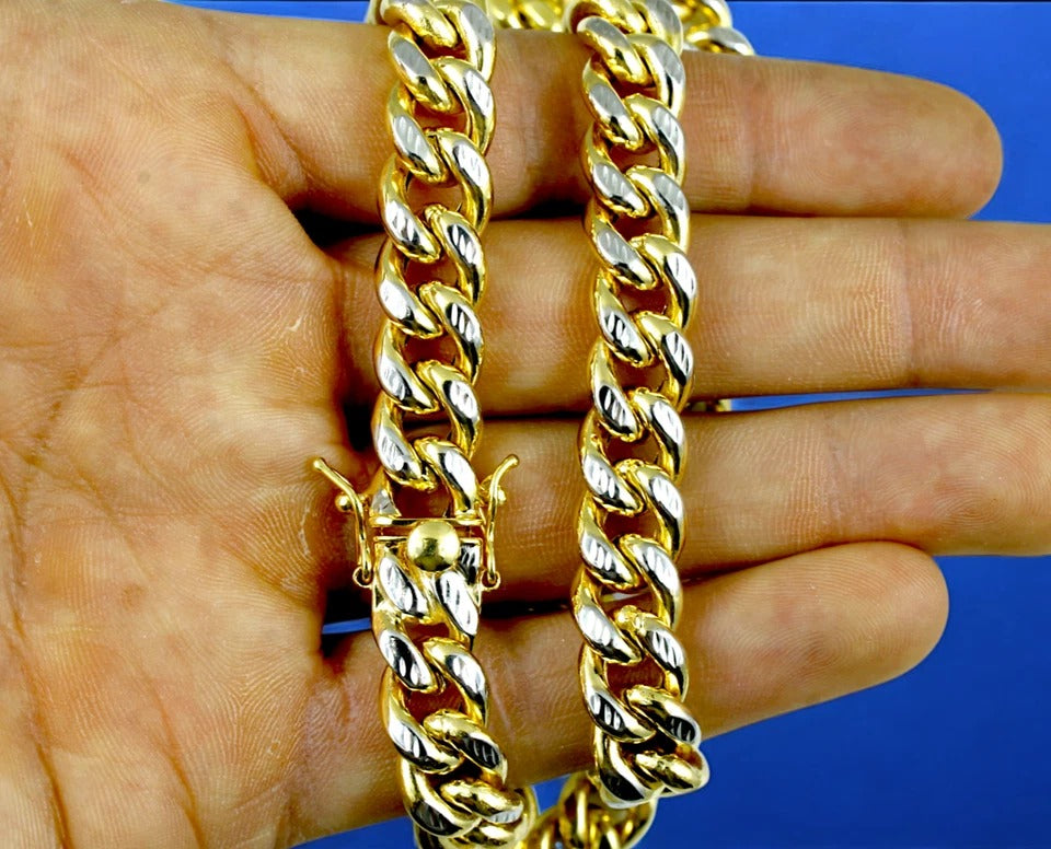 10K Yellow Gold Miami Cuban Pave Necklace Bracelet Chain Real Gold Men Women Jewelry 20.8g | 10.5mm | 8 Inches | MADE IN ITALY