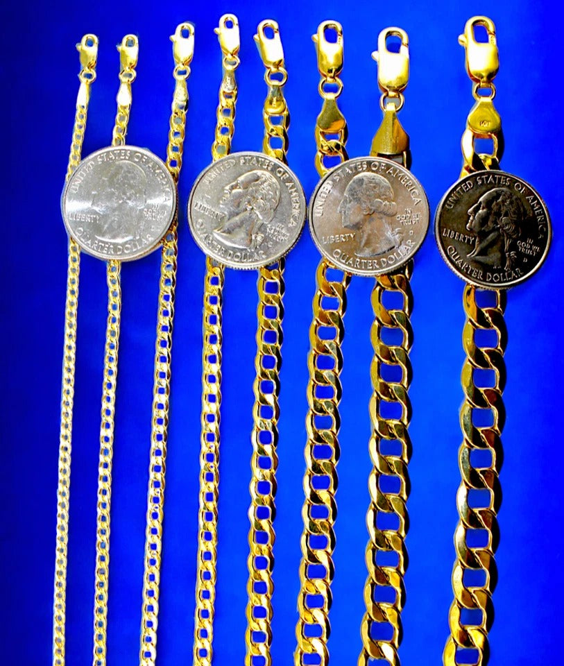 14K Yellow Gold Curb Cuban Necklace Bracelet Chain  Men Women Jewelry 0.9g | 2mm | 7 Inches | MADE IN ITALY