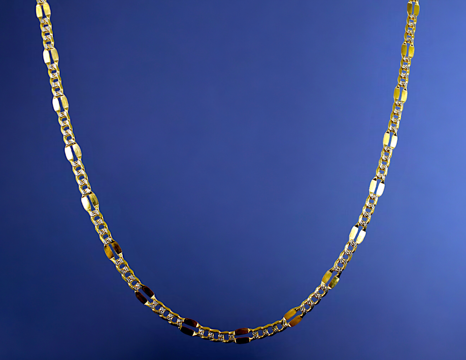 14K Yellow Gold SOLID Mirror Pave Figaro Necklace Bracelet Chain Men Women Jewelry 1.2g | 3mm | 7 Inches | MADE IN ITALY