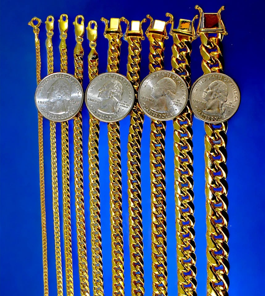 10K Yellow Gold Miami Cuban Necklace Bracelet Chain Men Women Jewelry 1.3g | 2mm | 7 Inches | MADE IN ITALY