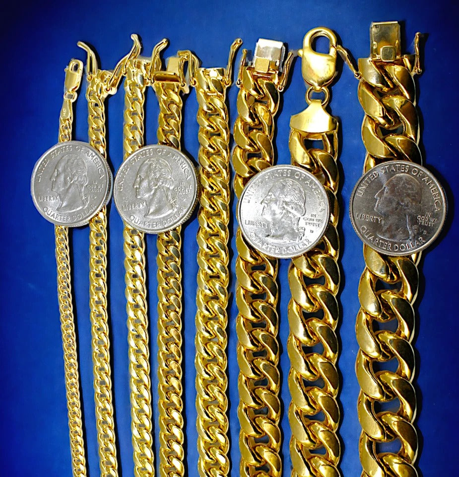 14K Yellow Gold Miami Cuban Necklace Bracelet Chain  Men Women Jewelry 2.1g | 3mm | 7 Inches | MADE IN ITALY
