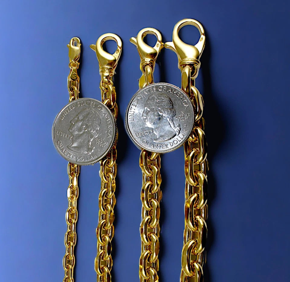 14K Yellow Gold Rolo Cable Necklace Bracelet Chain Real Gold Men Women Jewelry 7g | 4.5mm | 8 Inches | MADE IN ITALY