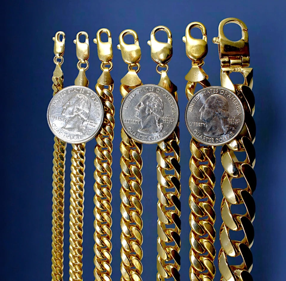 14K Yellow Gold SOLID Miami Cuban Necklace Bracelet Chain Men Women Jewelry 3.4g | 2.3mm | 7 Inches | MADE IN ITALY