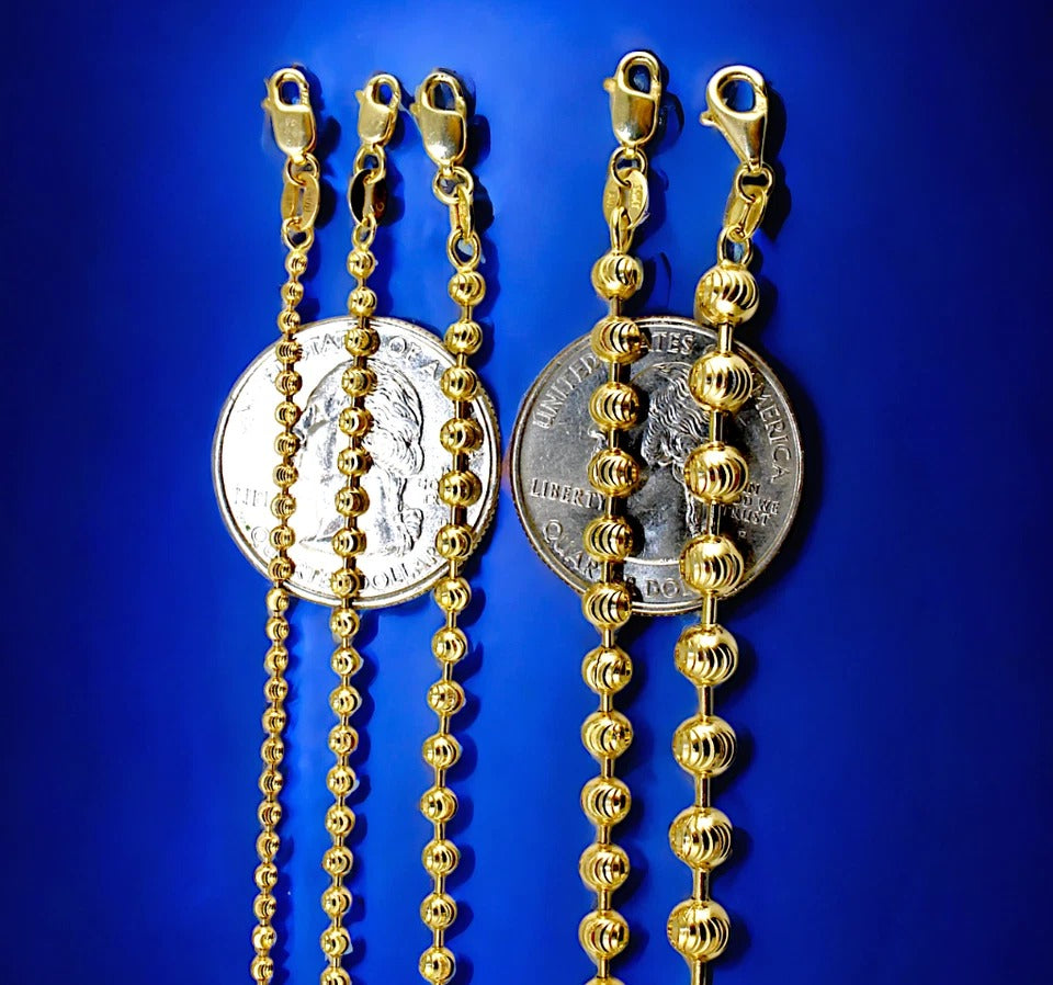14K Yellow Gold SOLID Round Ball Bead Necklace Bracelet Chain D/C Men Women Jewelry 2.2g | 2mm | 7 Inches | MADE IN ITALY
