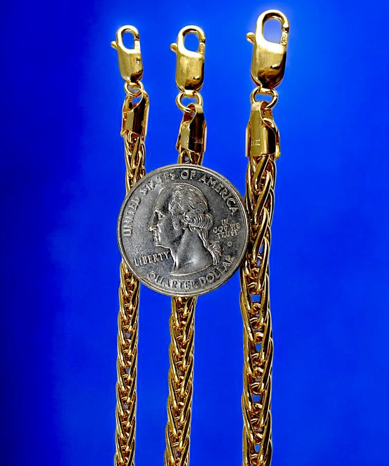 10K Yellow Gold Spiga Wheat Box Necklace Bracelet Chain Real Men Women Jewelry 5.3g | 4mm | 7 Inches | MADE IN ITALY