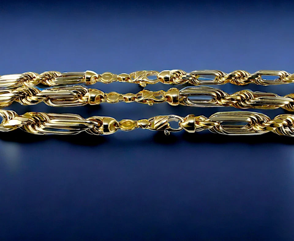 14K Two Tone Gold Milano Figaro Rope Chain Necklace Diamond Cut Real Men Women Jewelry 31.1g | 8mm | 8 Inches | MADE IN ITALY