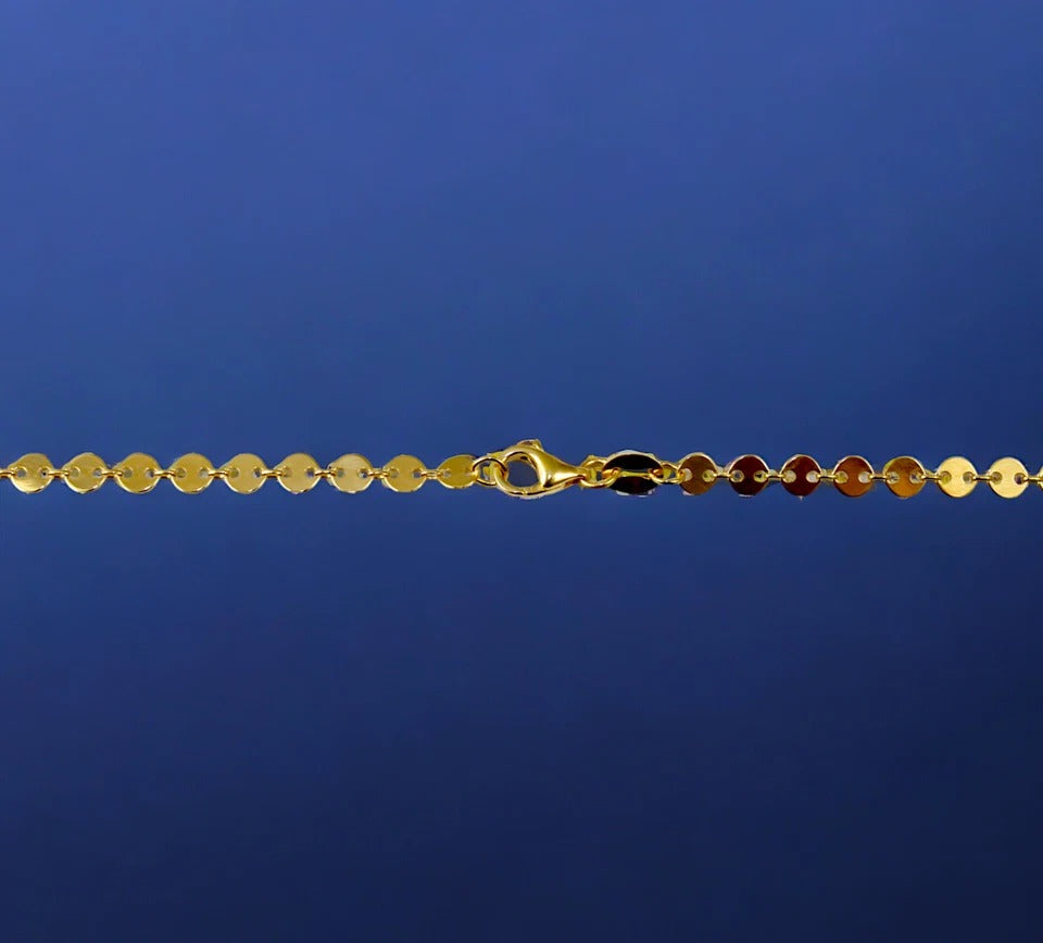 14K Yellow Gold Solid Round Flat Sequin Disk Necklace Bracelet Chain Men Women Jewelry 1.6g | 3.5mm | 7 Inches | MADE IN ITALY