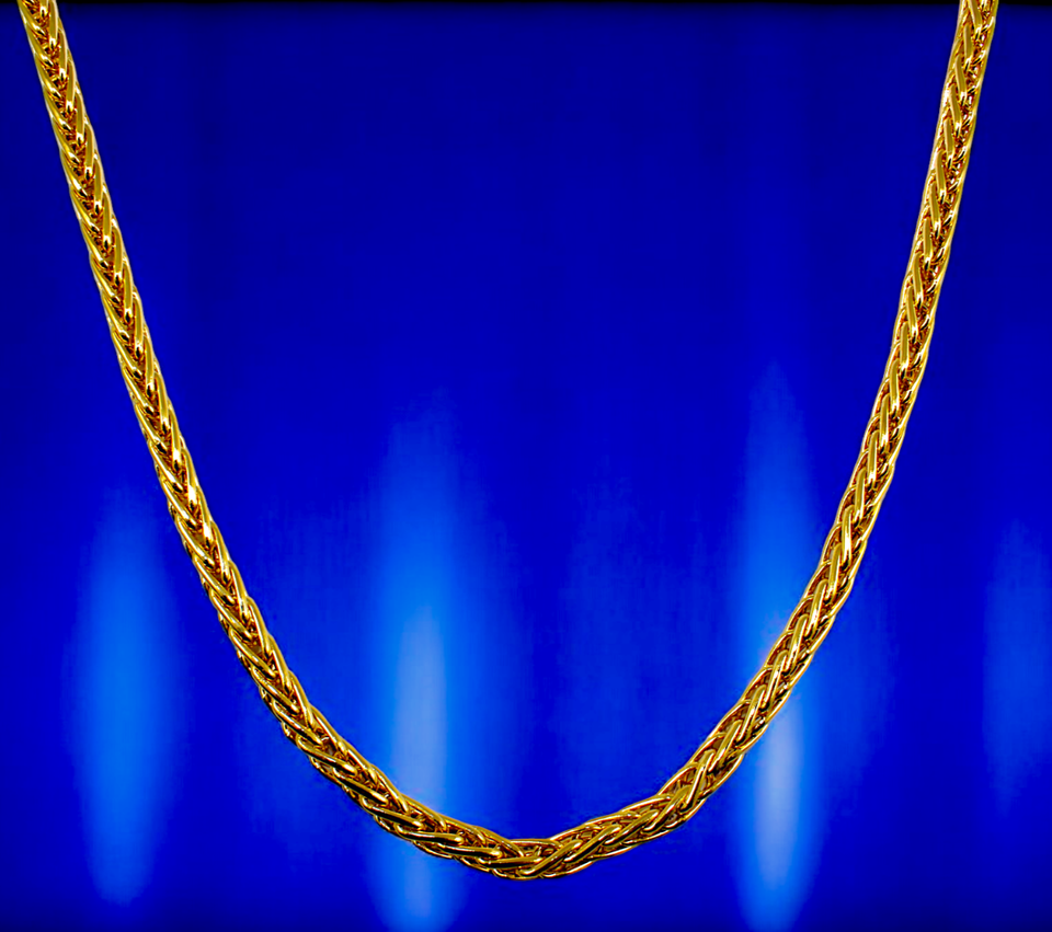 10K Yellow Gold Spiga Wheat Box Necklace Bracelet Chain Real Men Women Jewelry 5.3g | 4mm | 7 Inches | MADE IN ITALY