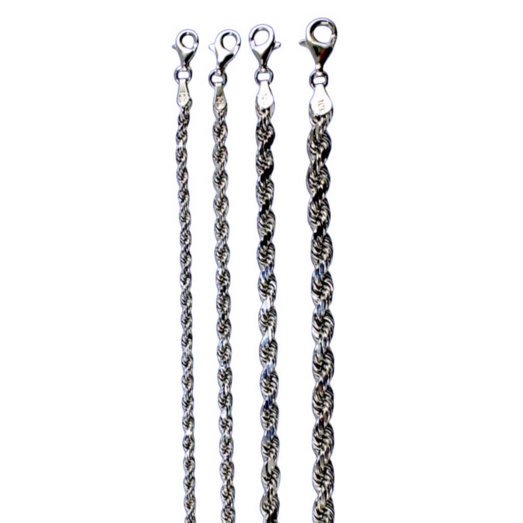 10K White Gold Rope Chain Necklace Bracelet Diamond Cut Real Gold Men Women Jewelry 1.3g | 2mm | 7 Inches | MADE IN ITALY