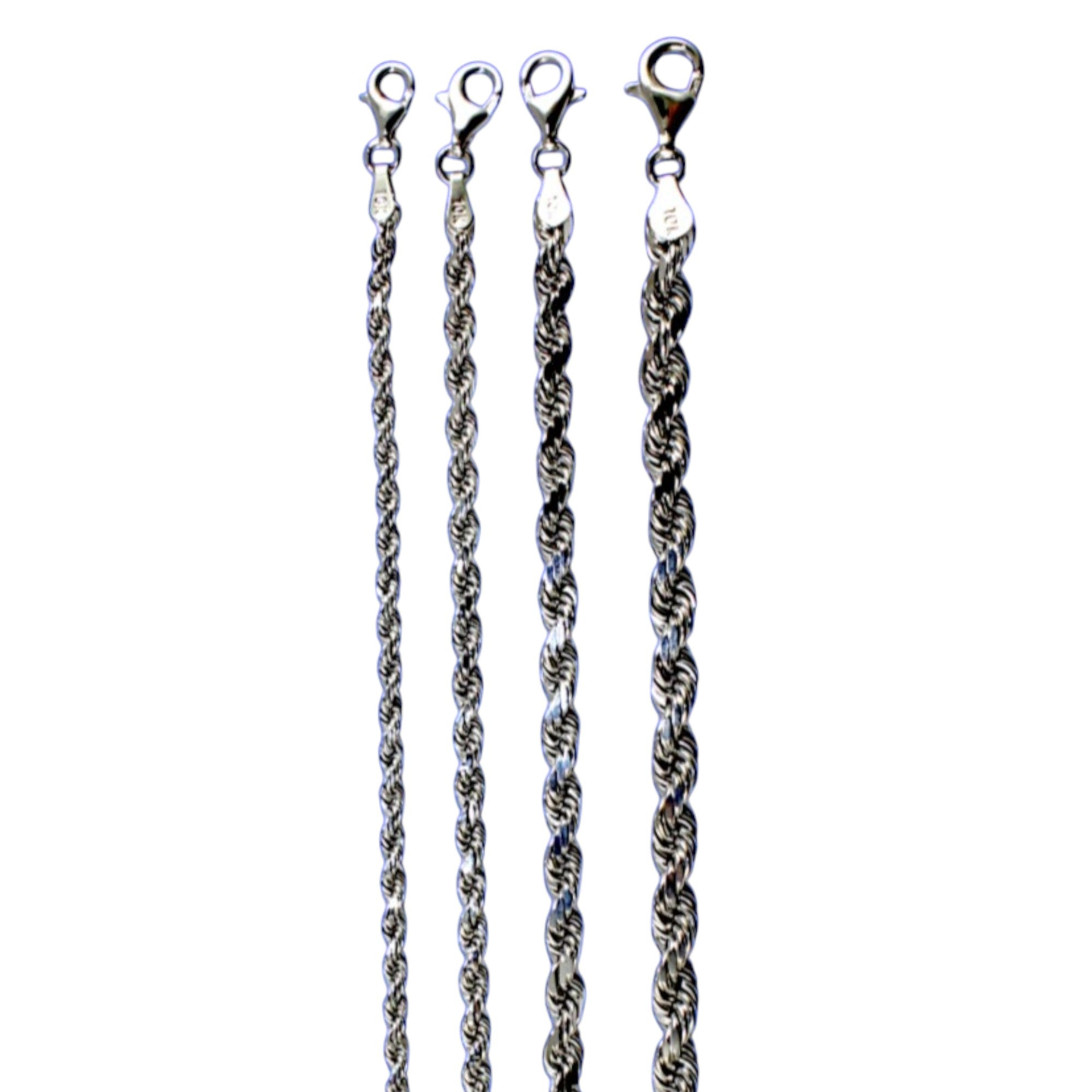 10K White Gold Rope Chain Necklace Bracelet Diamond Cut Real Gold Men Women Jewelry 1.3g | 2mm | 7 Inches | MADE IN ITALY