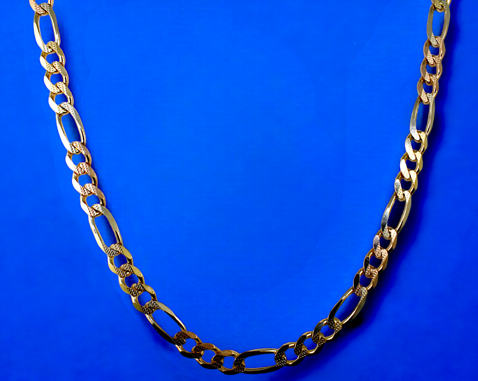 14K Tri Color Gold SOLID Figaro Necklace Bracelet Chain D/C Men Women Jewelry 1.7g | 2.5mm | 7 Inches | MADE IN ITALY