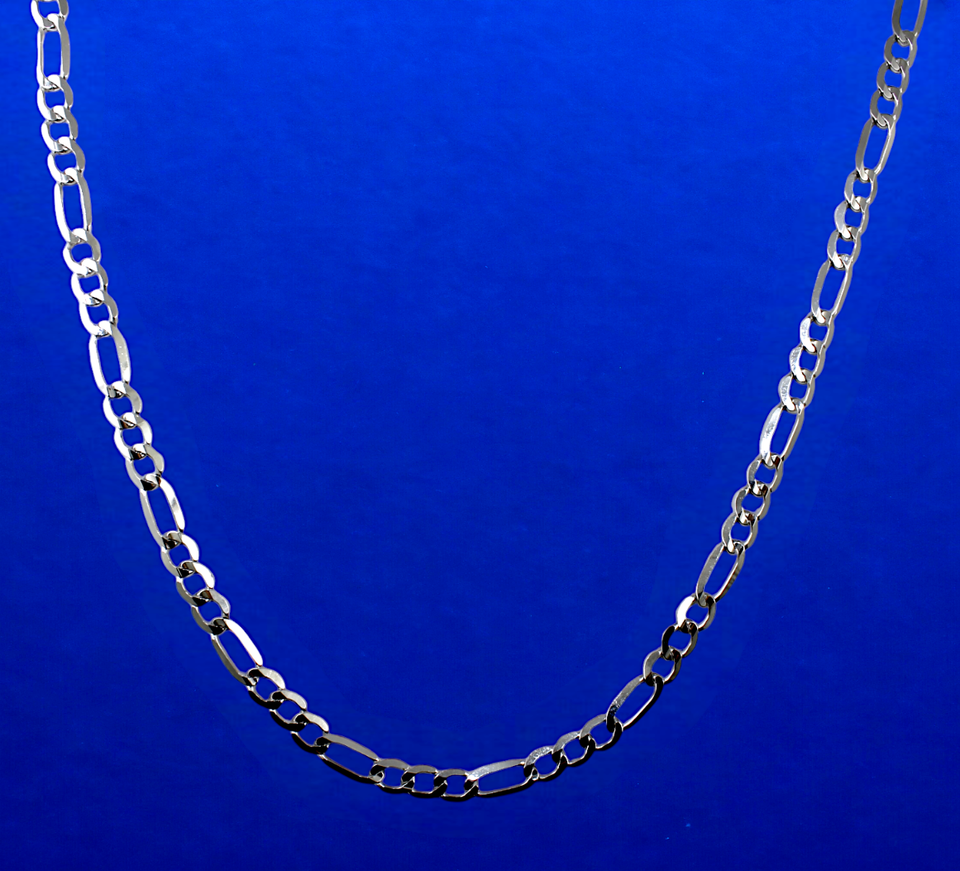 10K White Gold Figaro Necklace Bracelet Chain Italian Real Gold Men Women Jewelry 1g | 2.5mm | 7 Inches | MADE IN ITALY