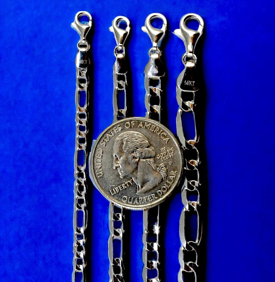 14K White Gold SOLID Figaro Necklace Bracelet Chain Real Gold Men Women Jewelry 1.6g | 2.5mm | 7 Inches | MADE IN ITALY