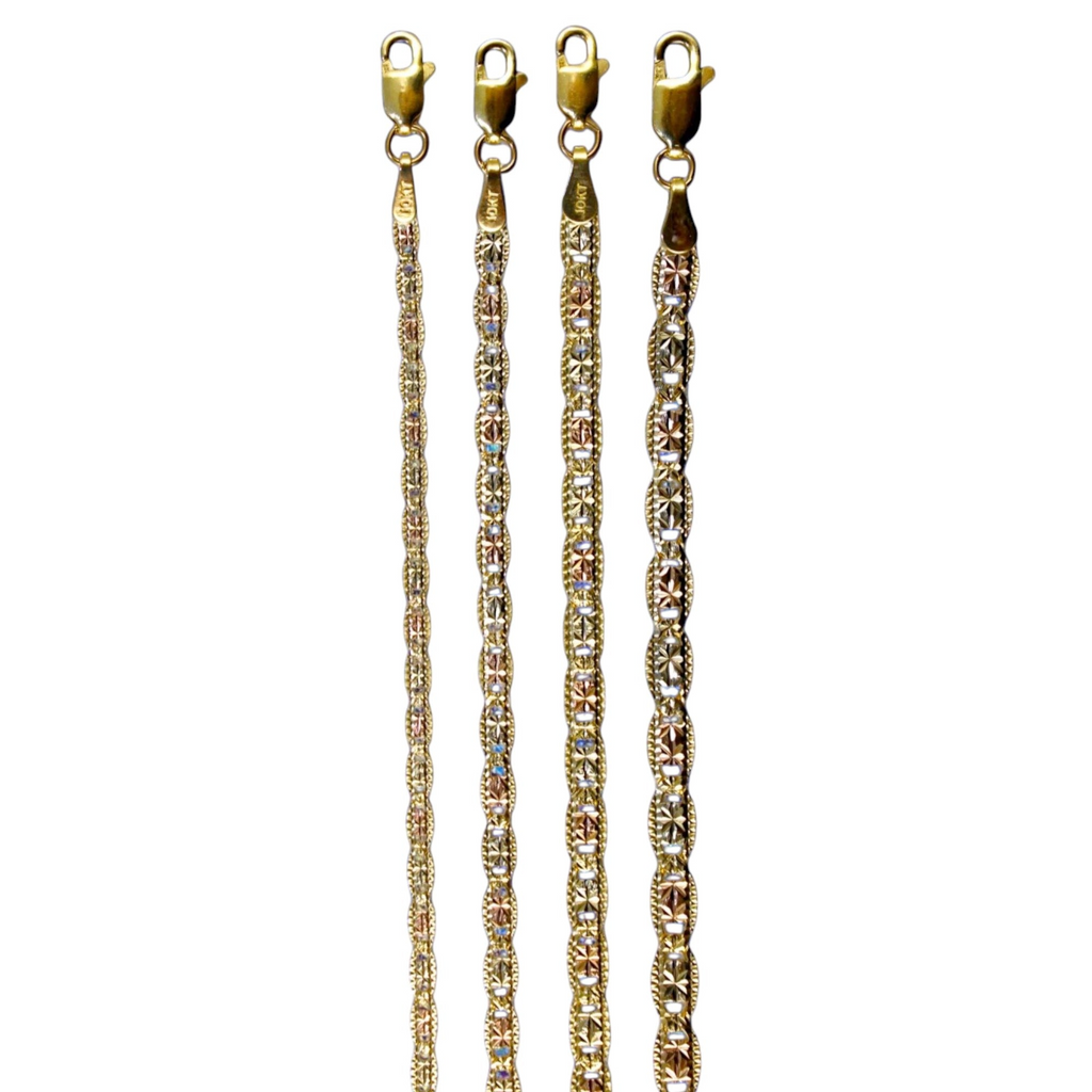 10K Tri Color Gold SOLID Valentino Mariner Anchor Chain Necklace D/C Men Women Jewelry 1.1g | 1.5mm | 7 Inches | MADE IN ITALY
